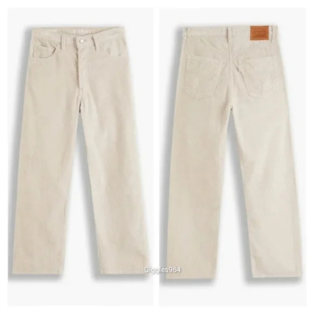 Levi's Ribcage Corduroy Straight Leg Pants Cement Pebble Jeans - Picture 5 of 9